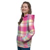 Pink Plaid Tartan Print Women's Hoodie-grizzshop