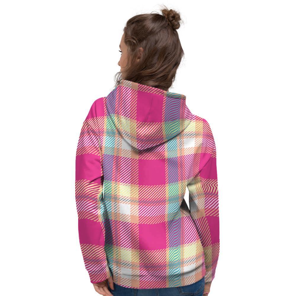 Pink Plaid Tartan Print Women's Hoodie-grizzshop