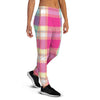 Pink Plaid Tartan Print Women's Joggers-grizzshop