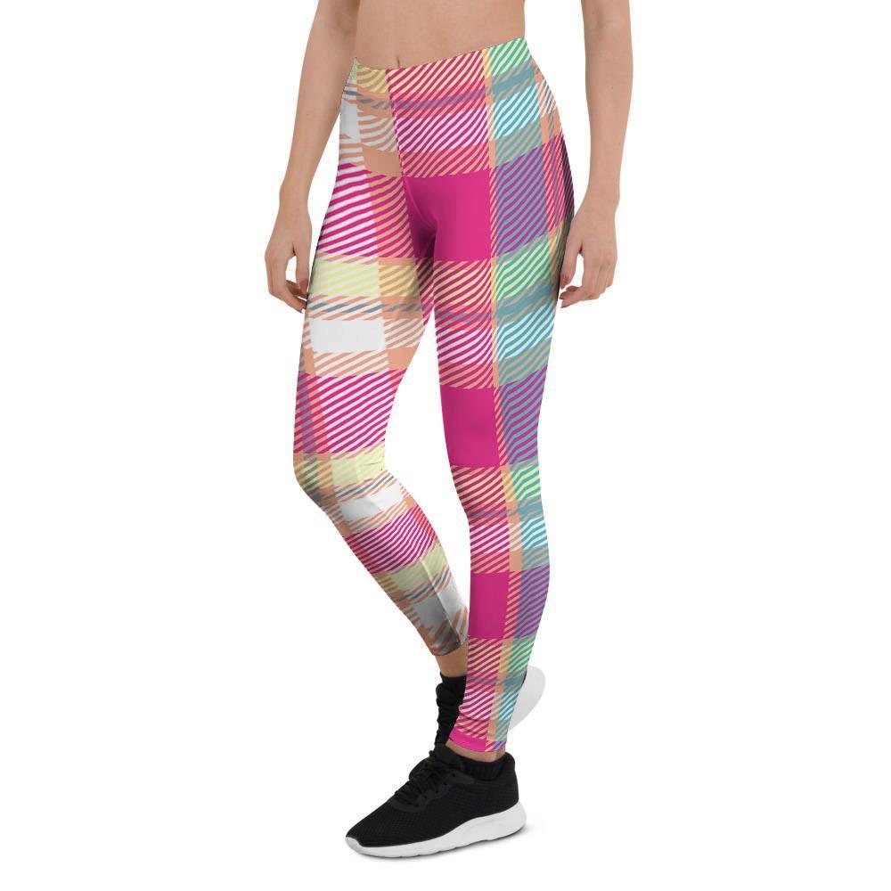 Pink Plaid Tartan Print Women's Leggings-grizzshop