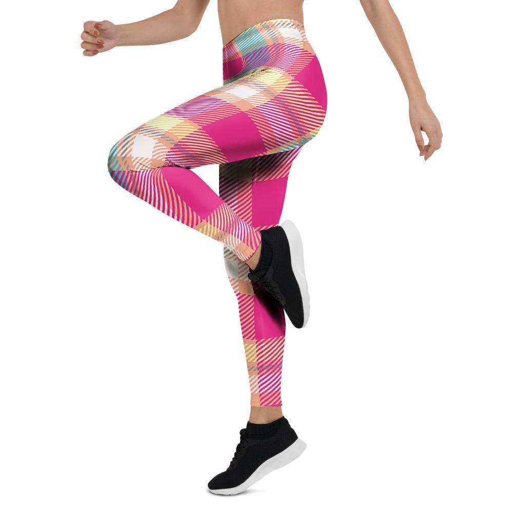 Pink Plaid Tartan Print Women's Leggings-grizzshop