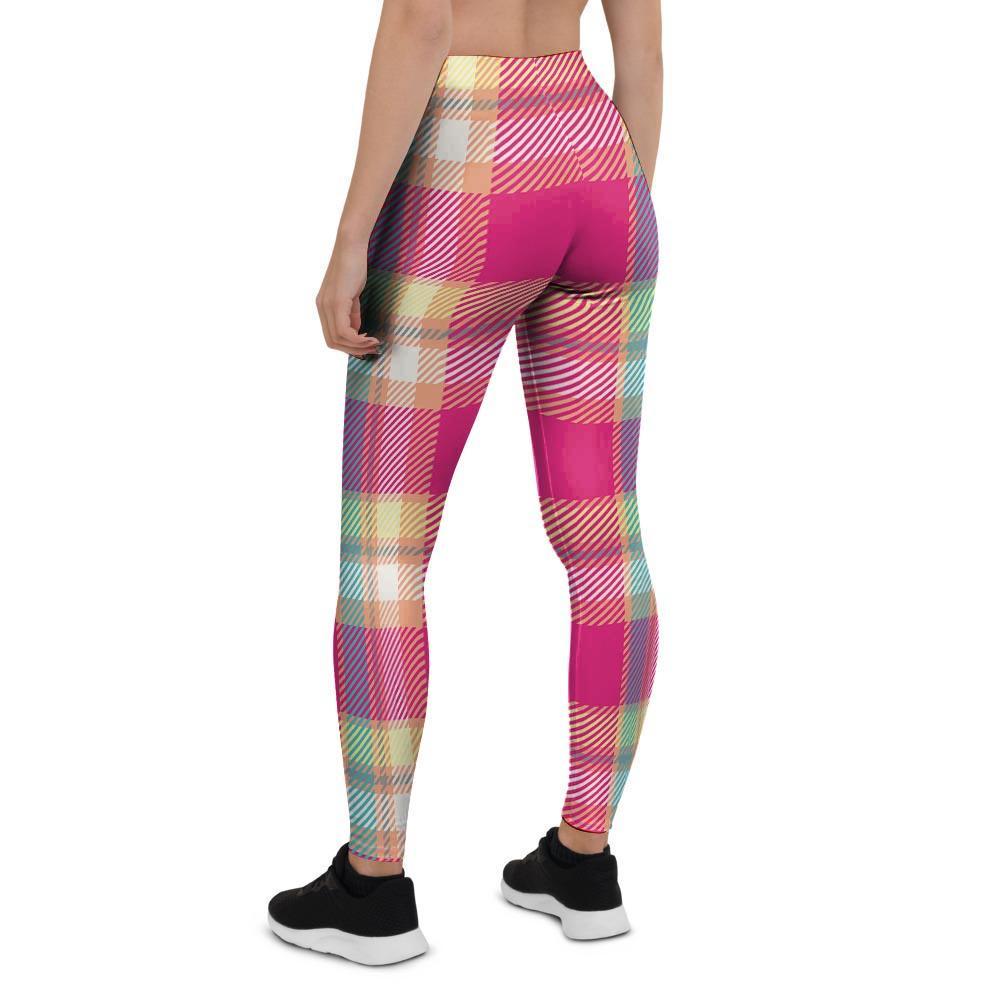 Pink Plaid Tartan Print Women's Leggings-grizzshop