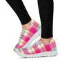 Pink Plaid Tartan Print Women's Sneakers-grizzshop