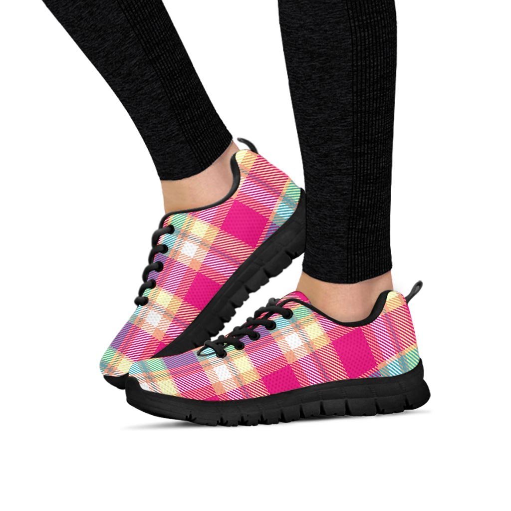 Pink Plaid Tartan Print Women's Sneakers-grizzshop