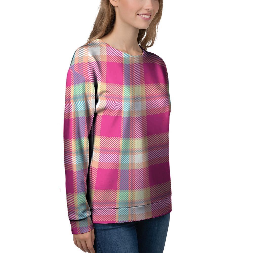 Pink Plaid Tartan Print Women's Sweatshirt-grizzshop