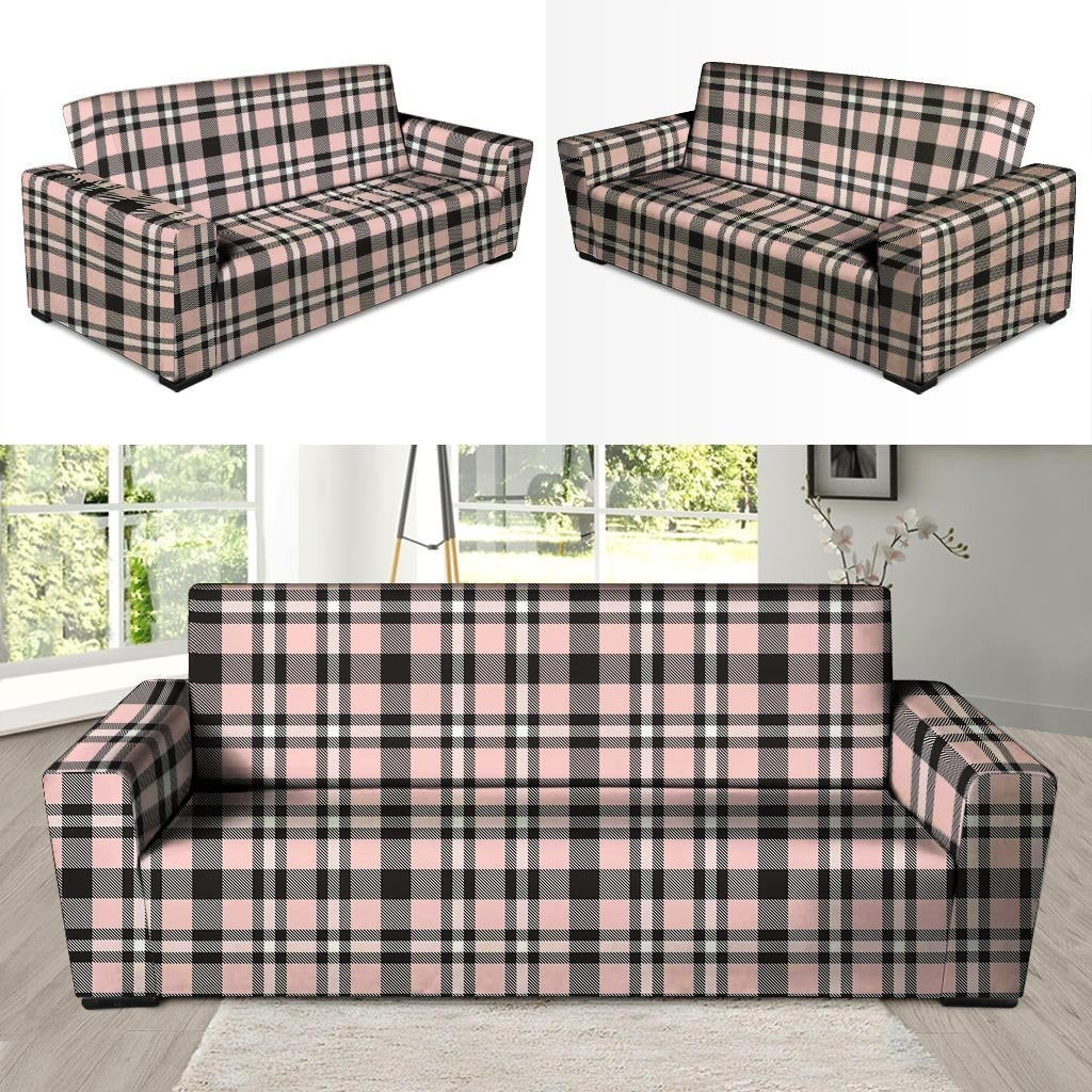 Pink Plaid Tartan Sofa Cover-grizzshop