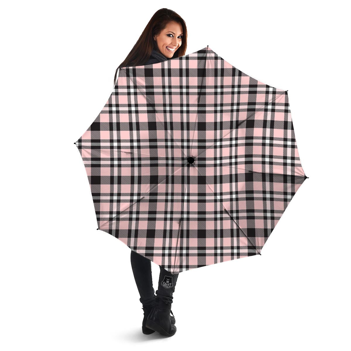 Pink Plaid Tartan Umbrella-grizzshop