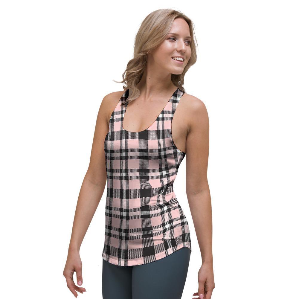 Pink Plaid Tartan Women's Racerback Tank Top-grizzshop