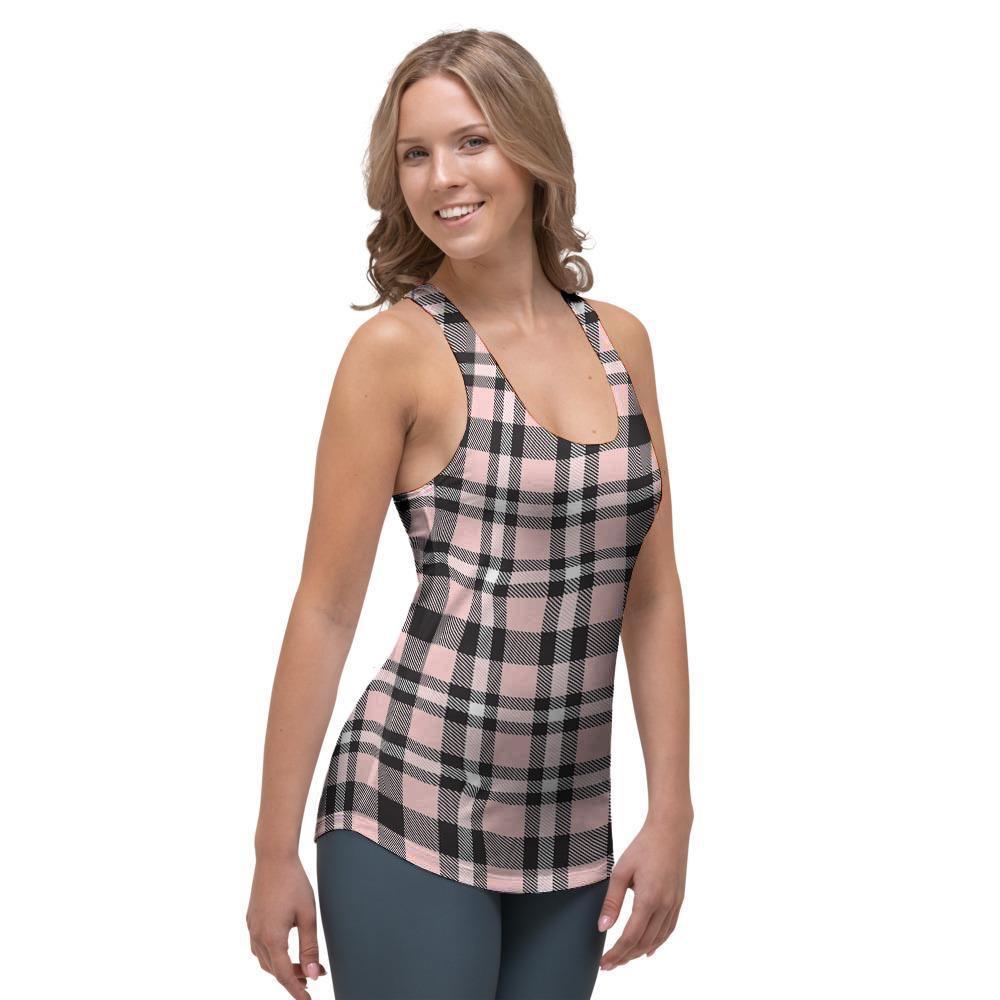 Pink Plaid Tartan Women's Racerback Tank Top-grizzshop