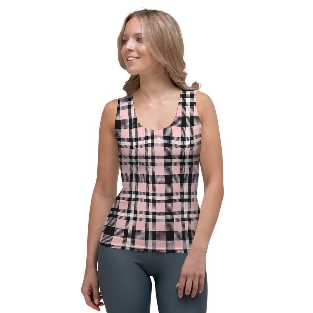 Pink Plaid Tartan Women's Tank Top-grizzshop