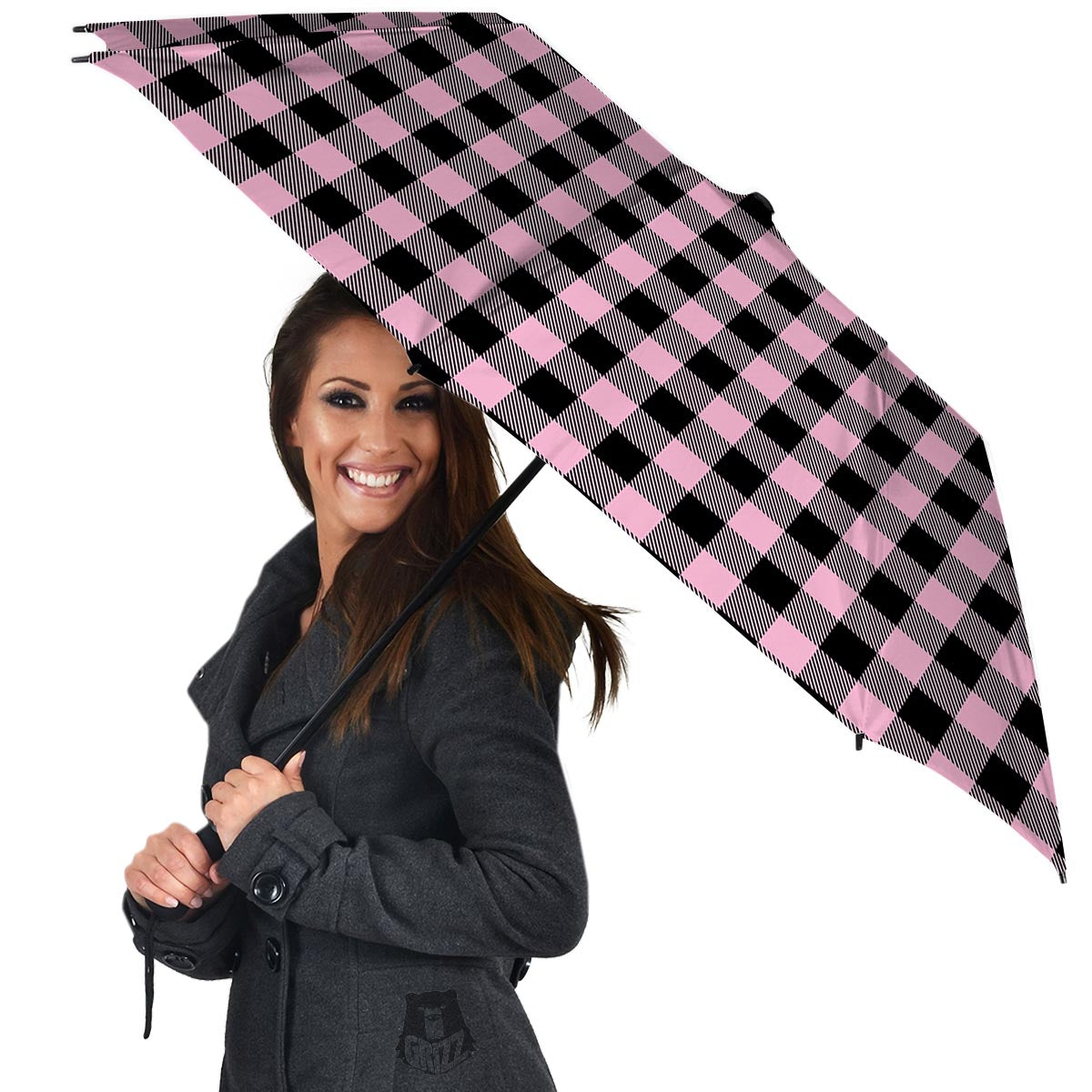 Pink Plaid Umbrella-grizzshop