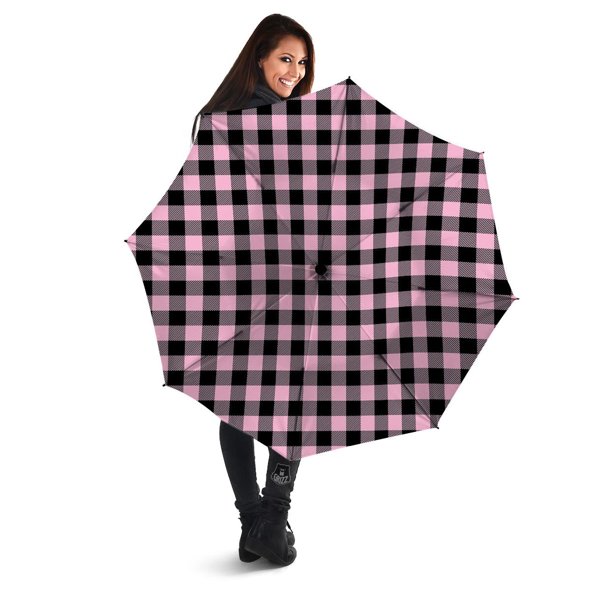 Pink Plaid Umbrella-grizzshop