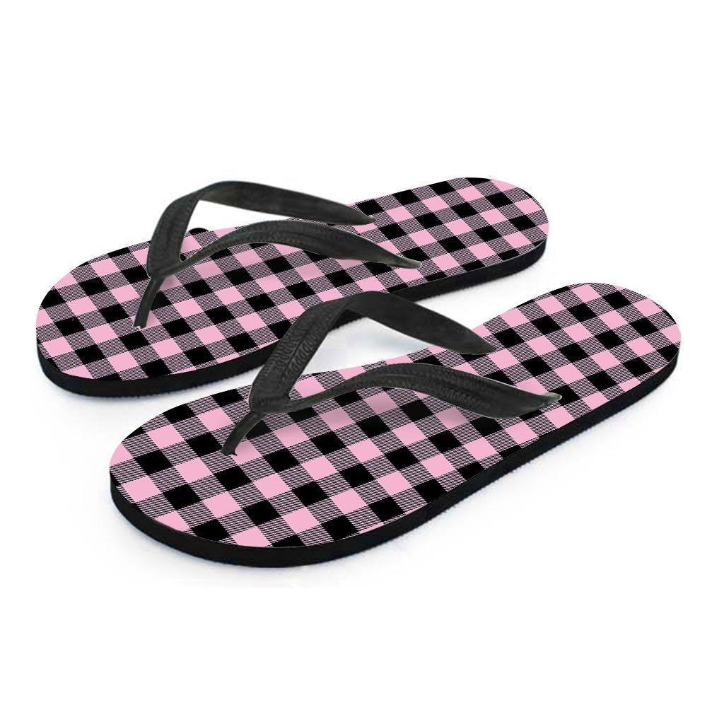 Pink Plaid Women's Flip Flops-grizzshop