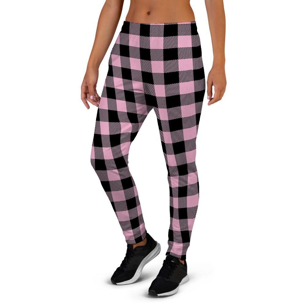 Pink Plaid Women's Joggers-grizzshop