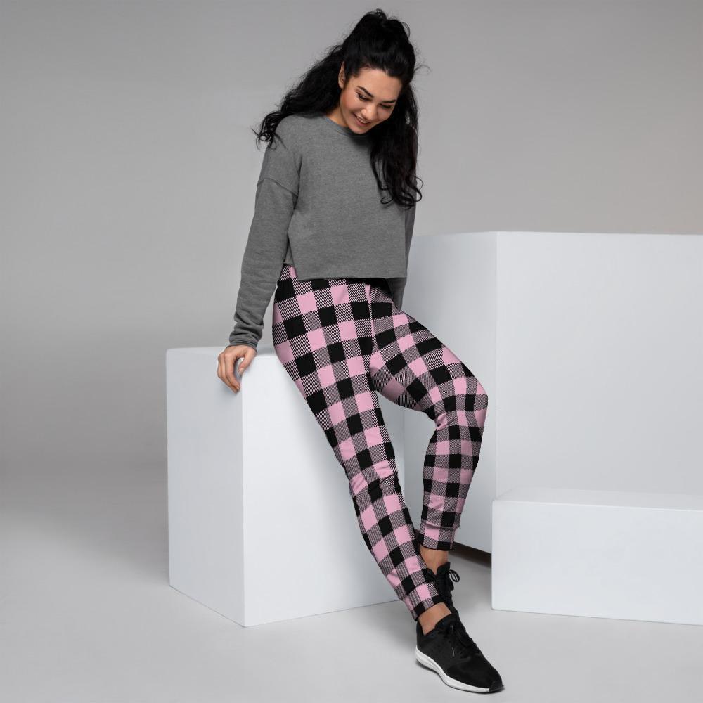 Pink Plaid Women's Joggers-grizzshop