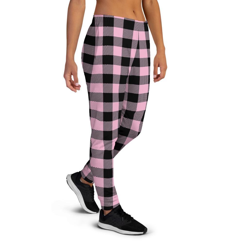 Pink Plaid Women's Joggers-grizzshop