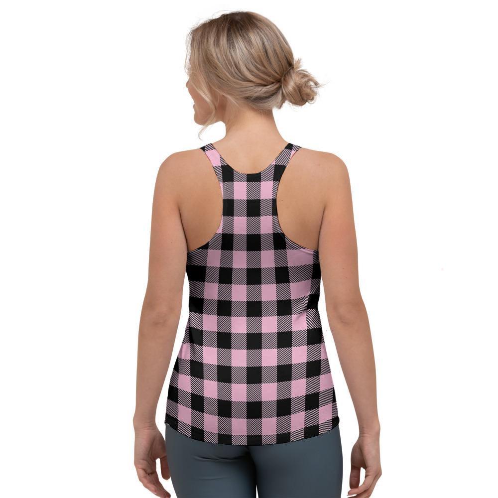 Pink Plaid Women's Racerback Tank Top-grizzshop