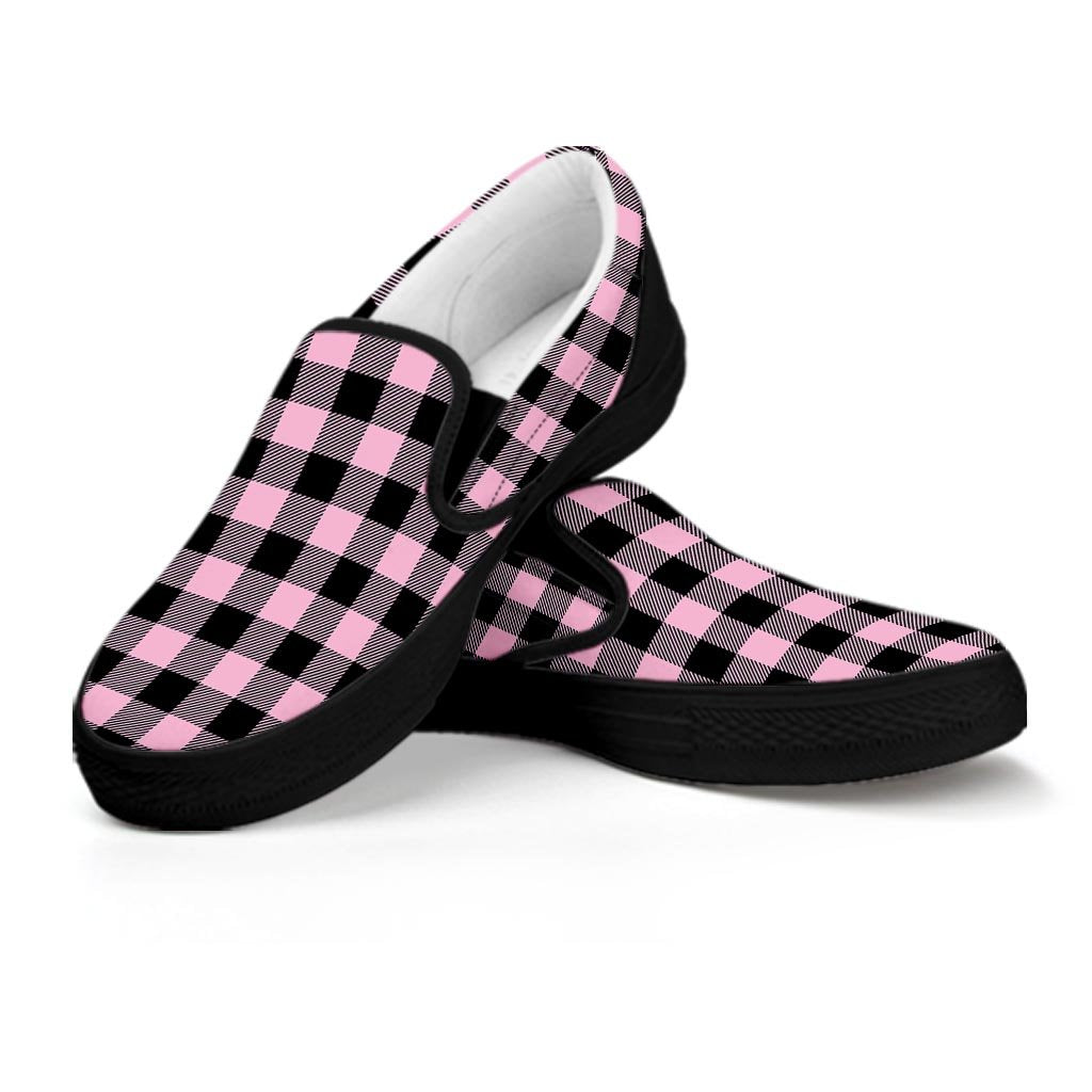 Pink Plaid Women's Slip On Sneakers-grizzshop