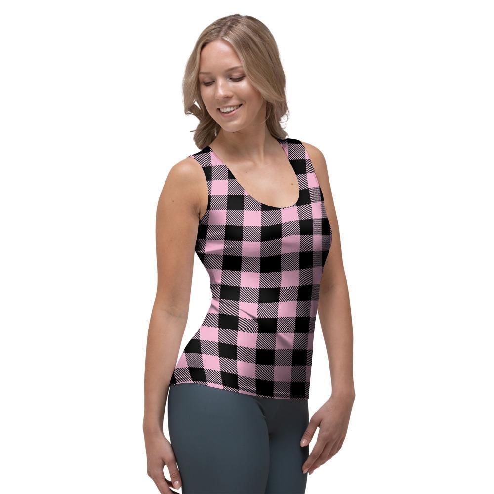 Pink Plaid Women's Tank Top-grizzshop