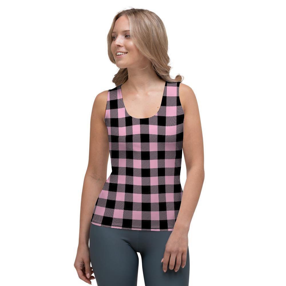 Pink Plaid Women's Tank Top-grizzshop