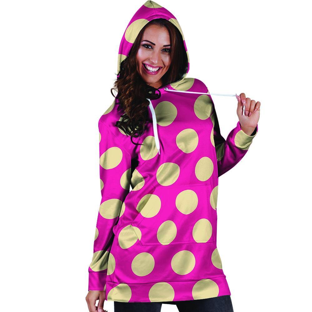 Pink Polka Dot Hoodie Dress-grizzshop