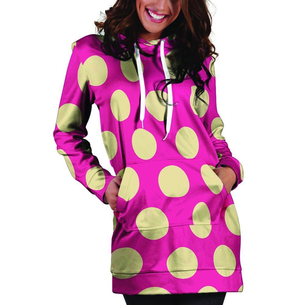 Pink Polka Dot Hoodie Dress-grizzshop