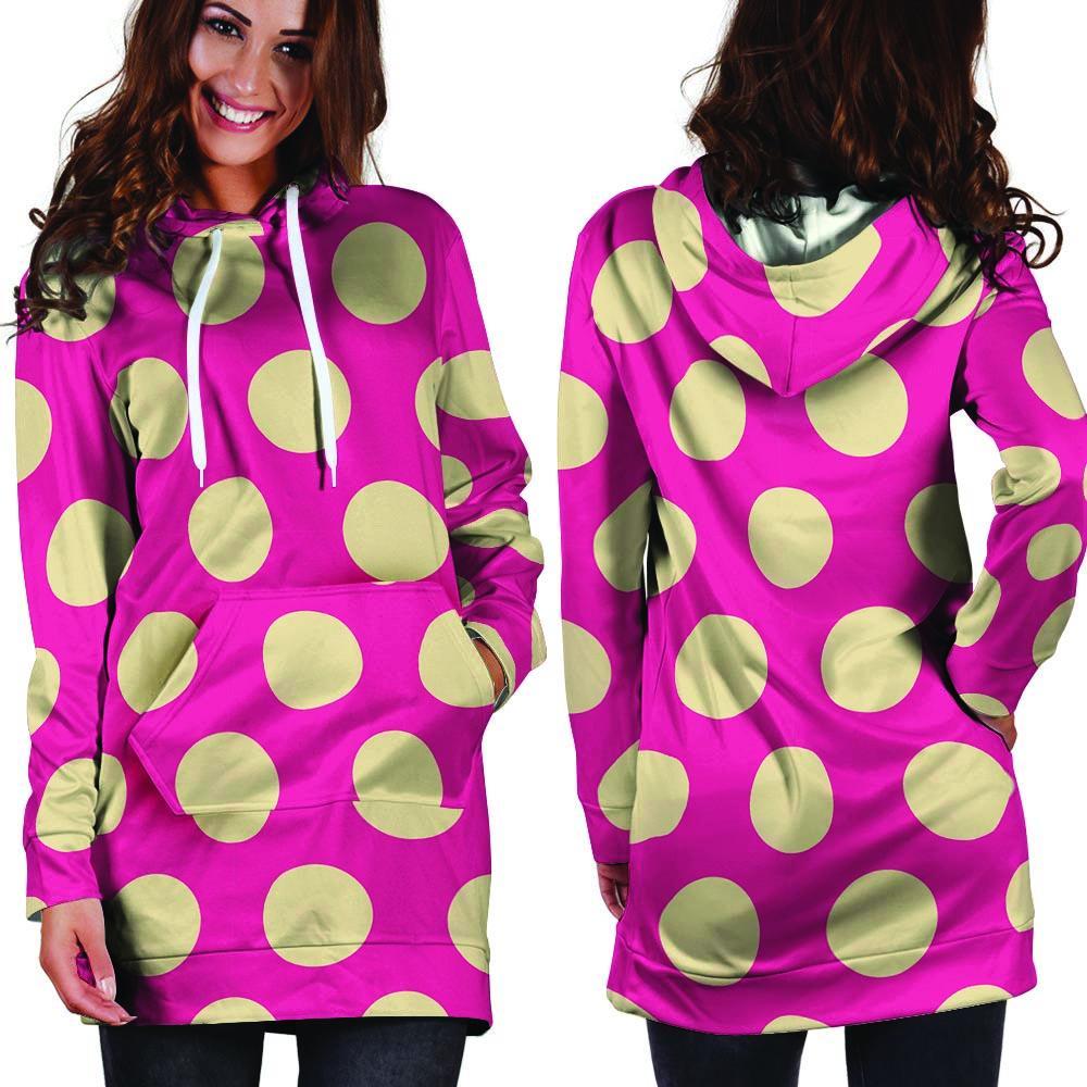 Pink Polka Dot Hoodie Dress-grizzshop