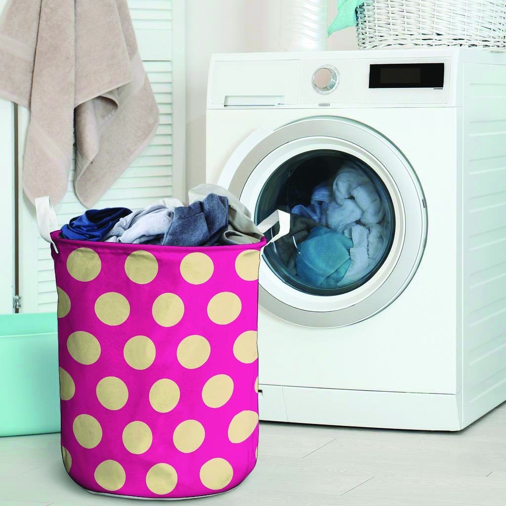 Pink Polka Dot Laundry Basket-grizzshop