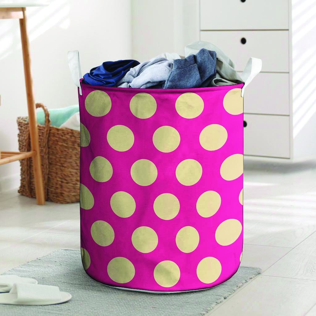 Pink Polka Dot Laundry Basket-grizzshop