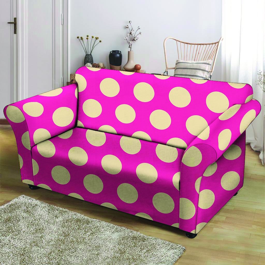 Pink Polka Dot Loveseat Cover-grizzshop