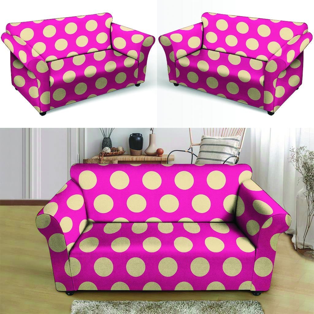 Pink Polka Dot Loveseat Cover-grizzshop