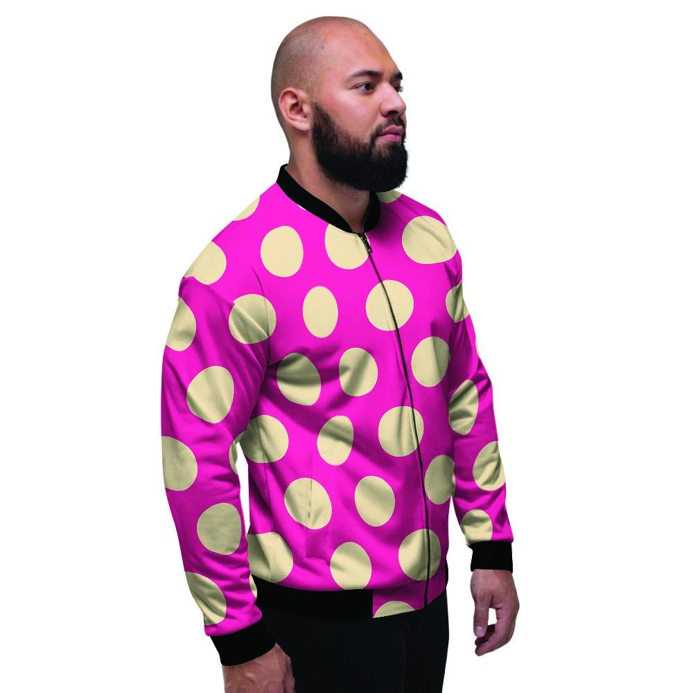 Pink Polka Dot Men's Bomber Jacket-grizzshop