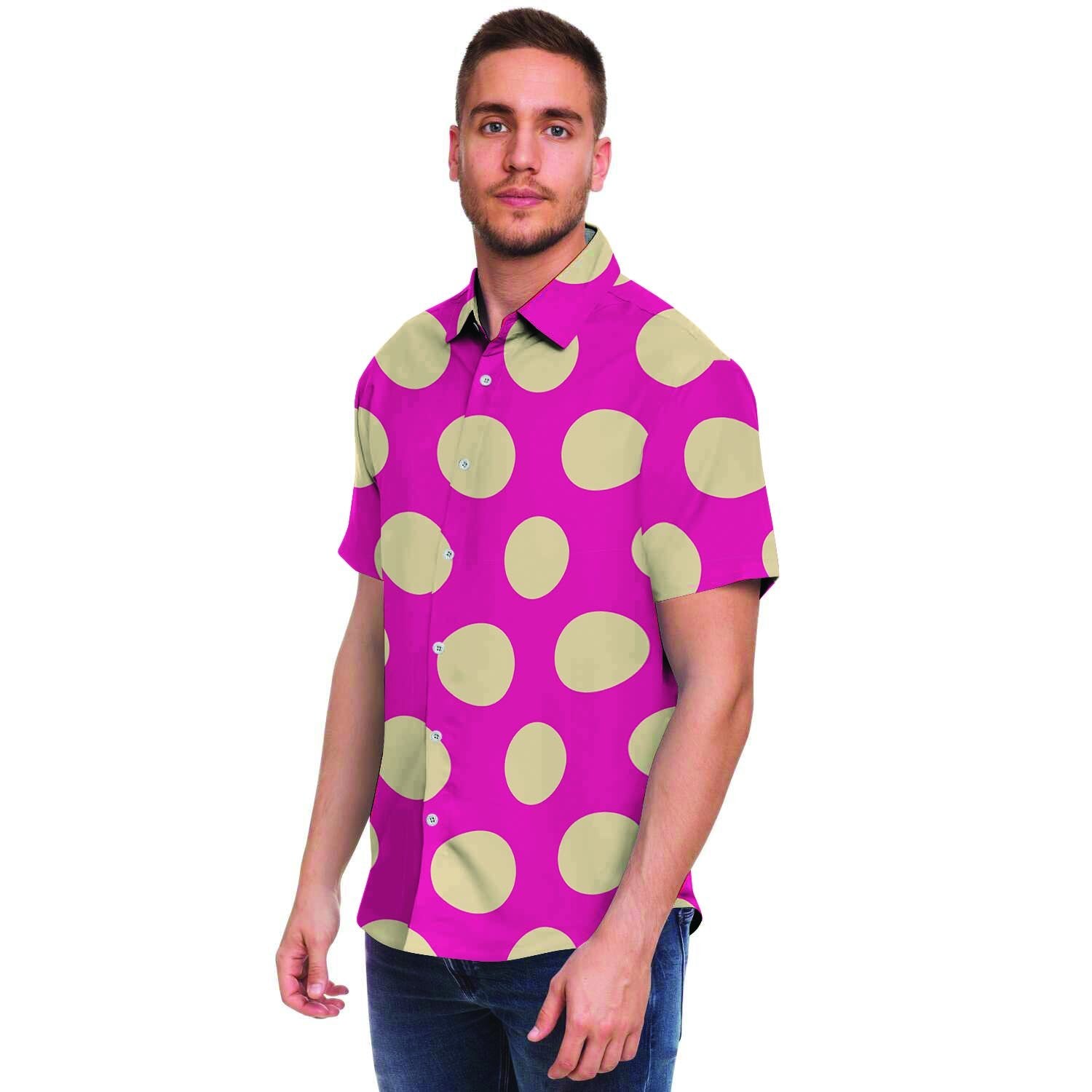 Pink Polka Dot Men's Short Sleeve Shirt-grizzshop