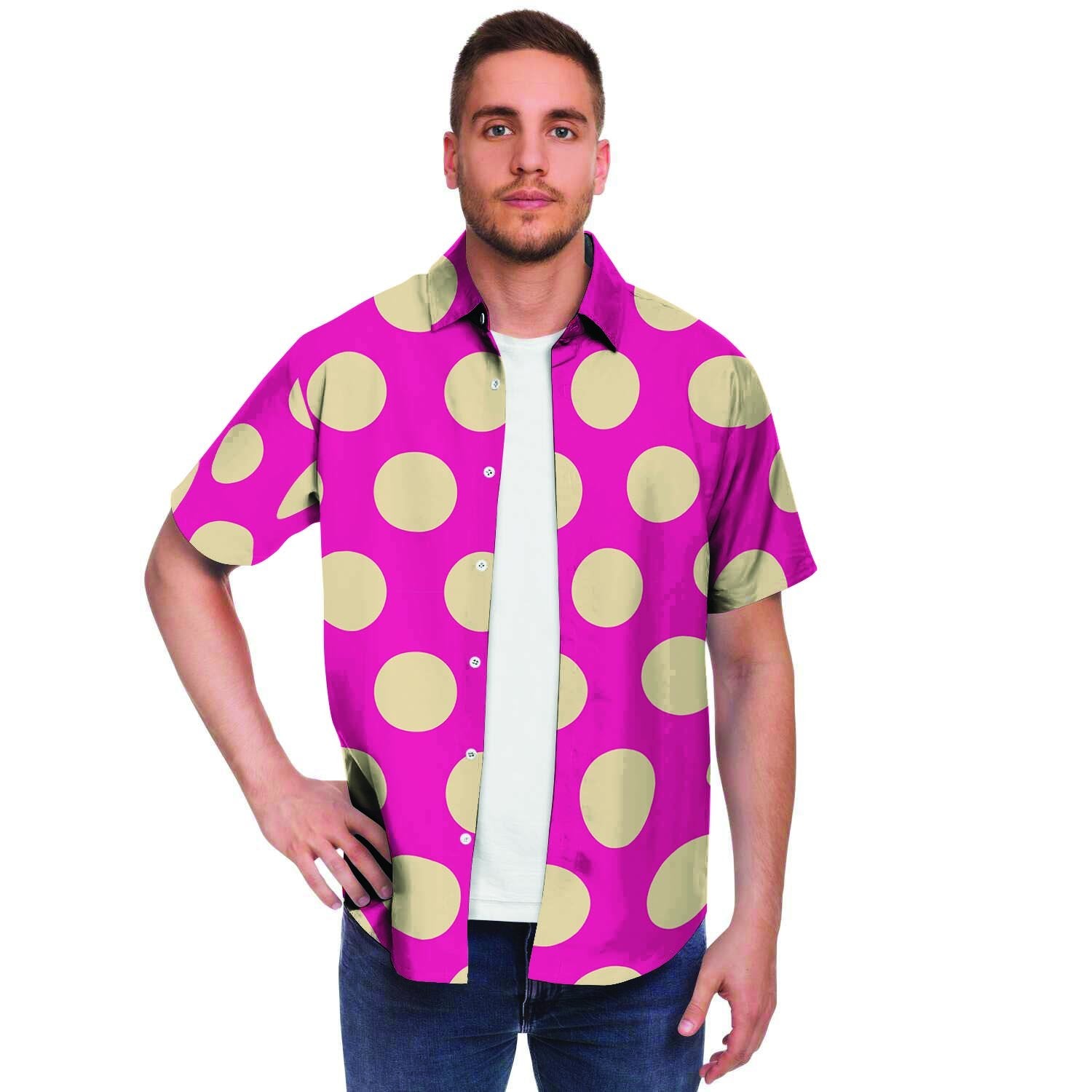 Pink Polka Dot Men's Short Sleeve Shirt-grizzshop