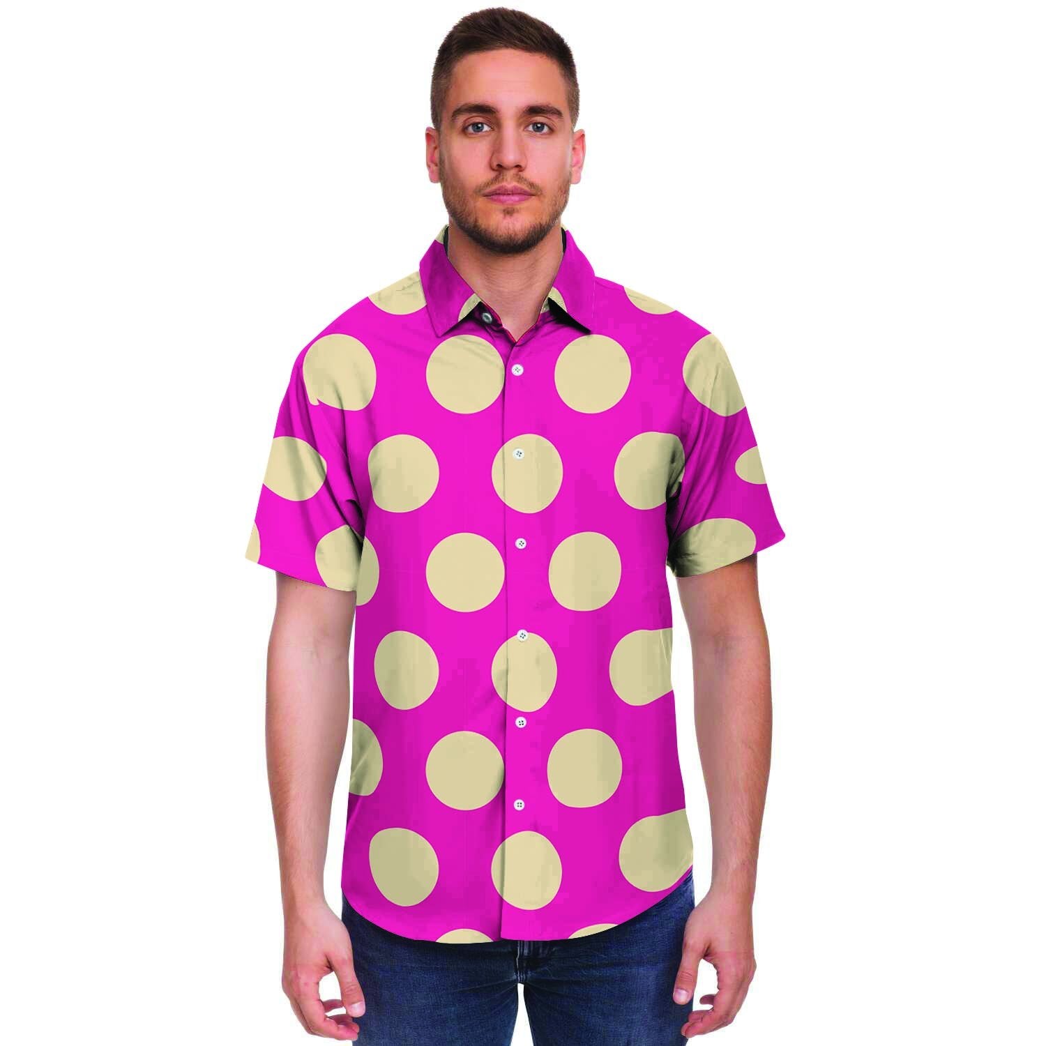 Pink Polka Dot Men's Short Sleeve Shirt-grizzshop