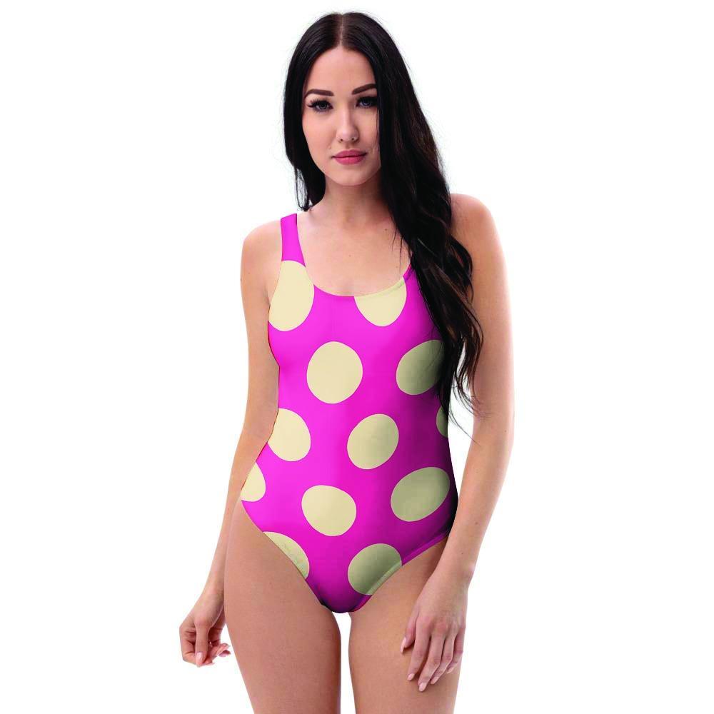 Pink Polka Dot One Piece Swimsuite-grizzshop