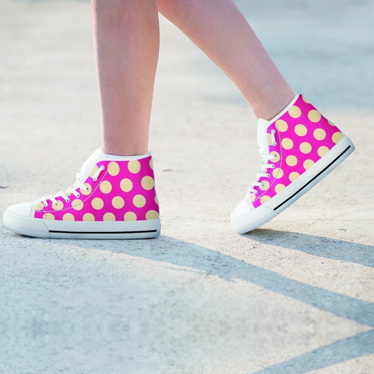 Pink Polka Dot Women's High Top Shoes-grizzshop