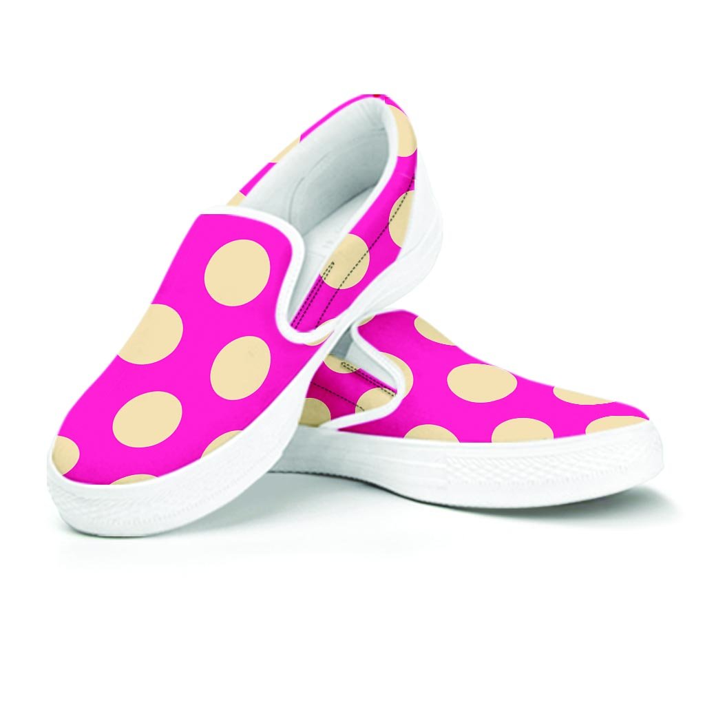 Pink Polka Dot Women's Slip On Sneakers-grizzshop