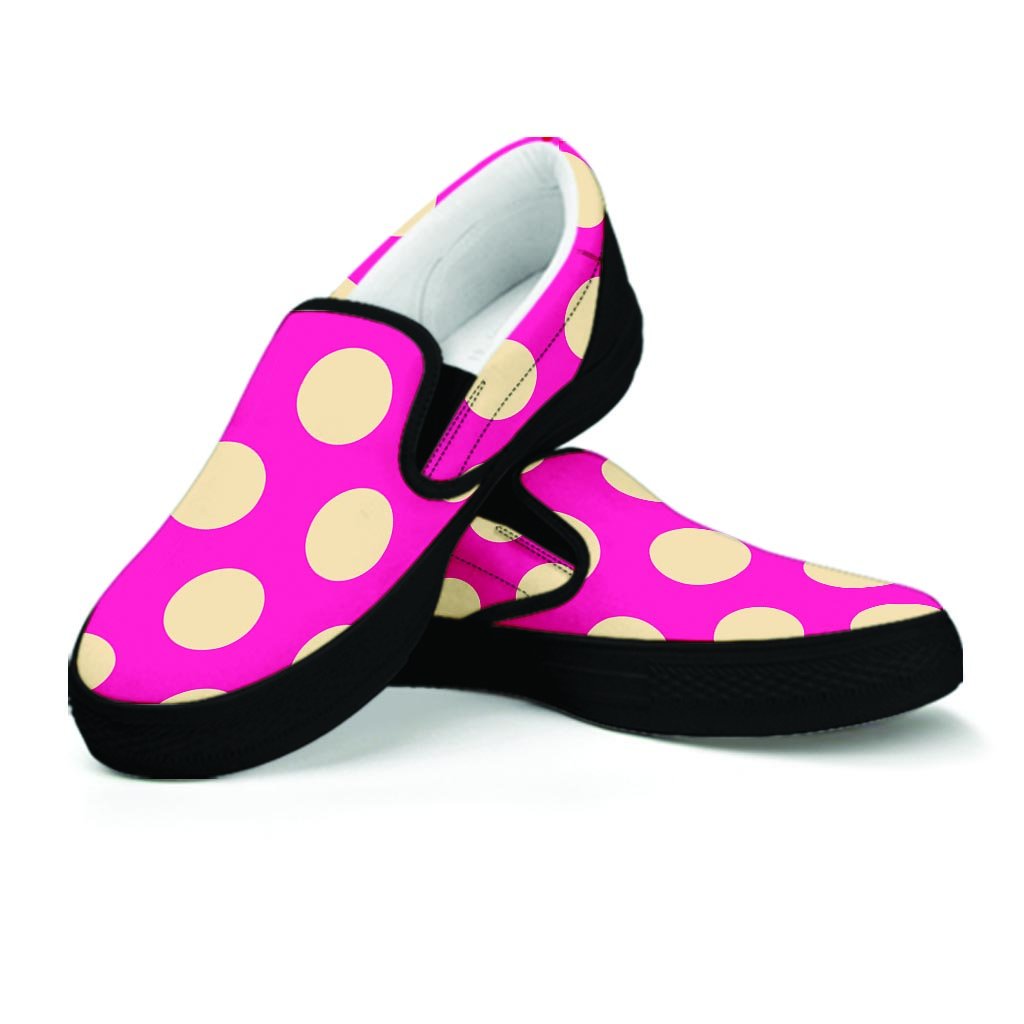 Pink Polka Dot Women's Slip On Sneakers-grizzshop