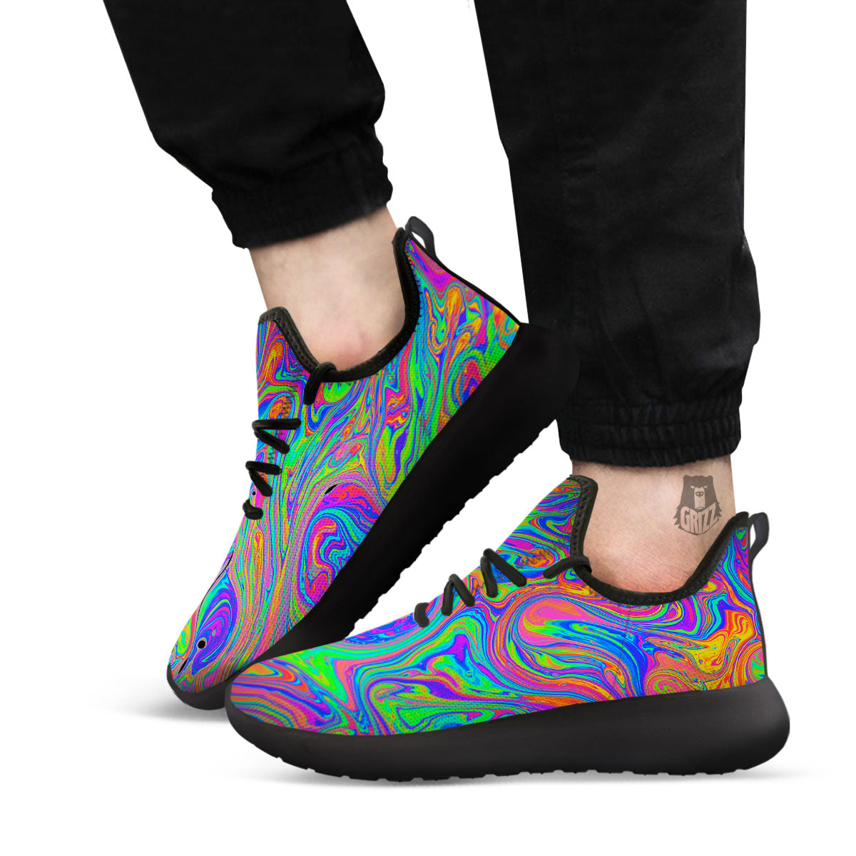 Pink Psychedelic Trippy Neon Green Print Black Athletic Shoes-grizzshop