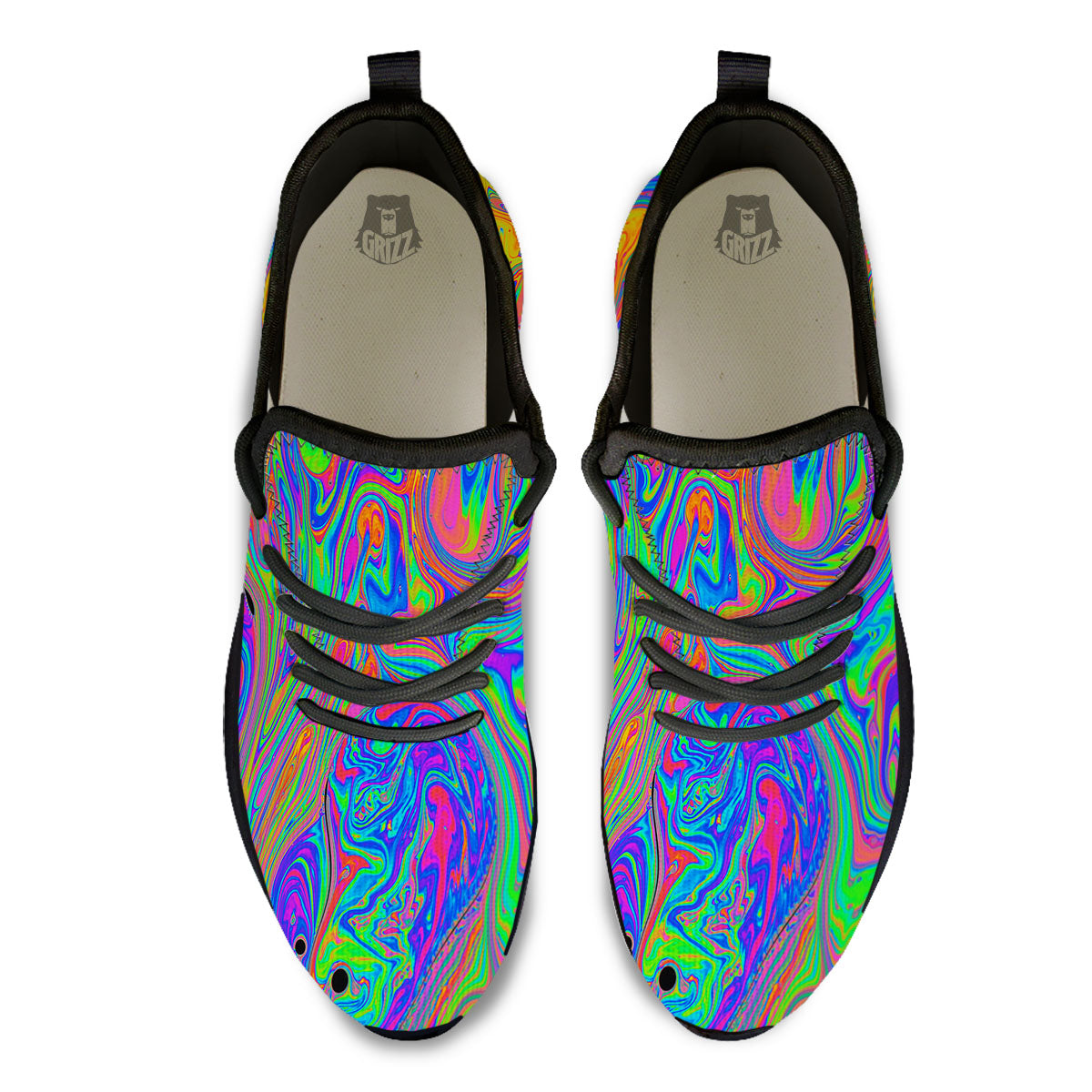 Pink Psychedelic Trippy Neon Green Print Black Athletic Shoes-grizzshop