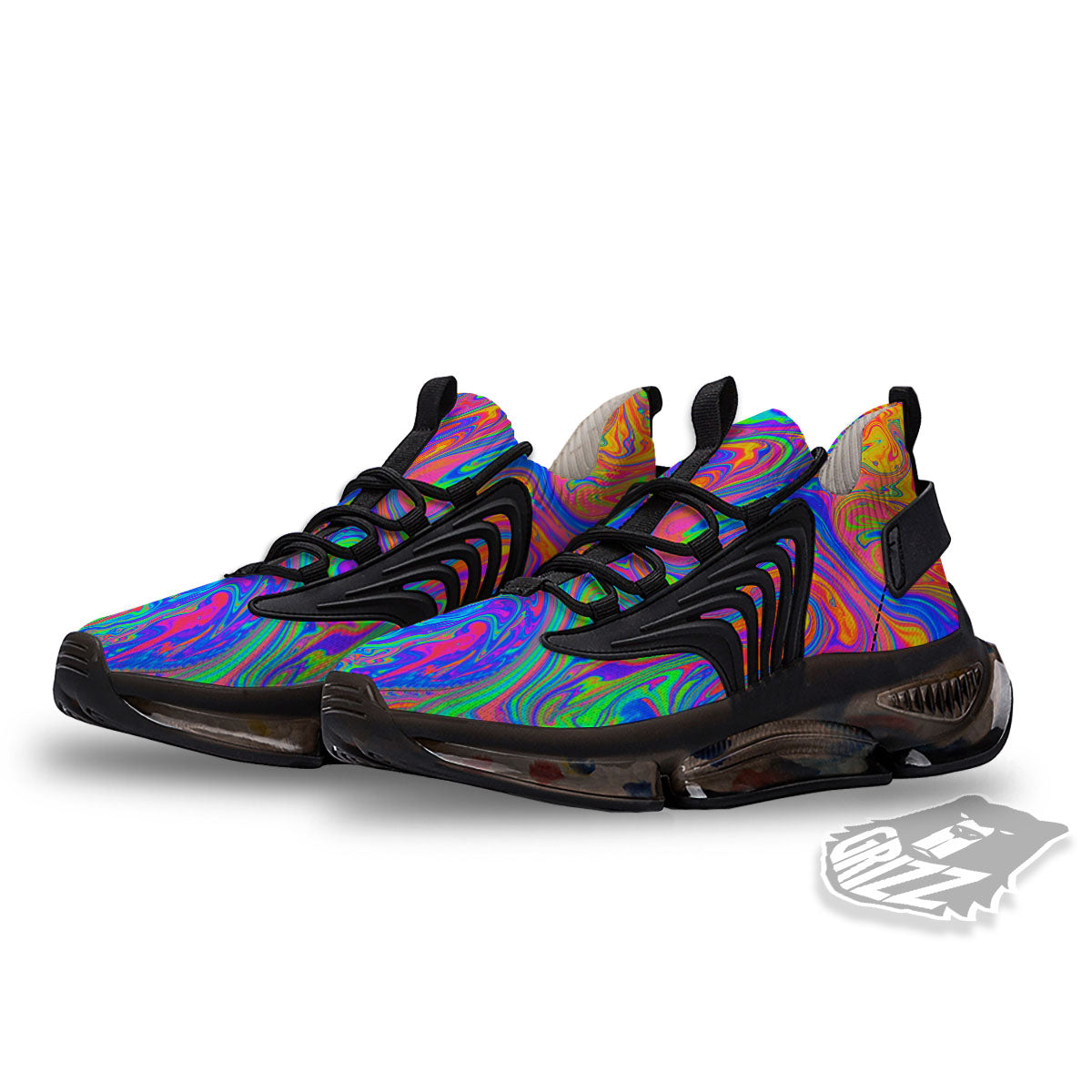 Pink Psychedelic Trippy Neon Green Print Black Gym Shoes-grizzshop