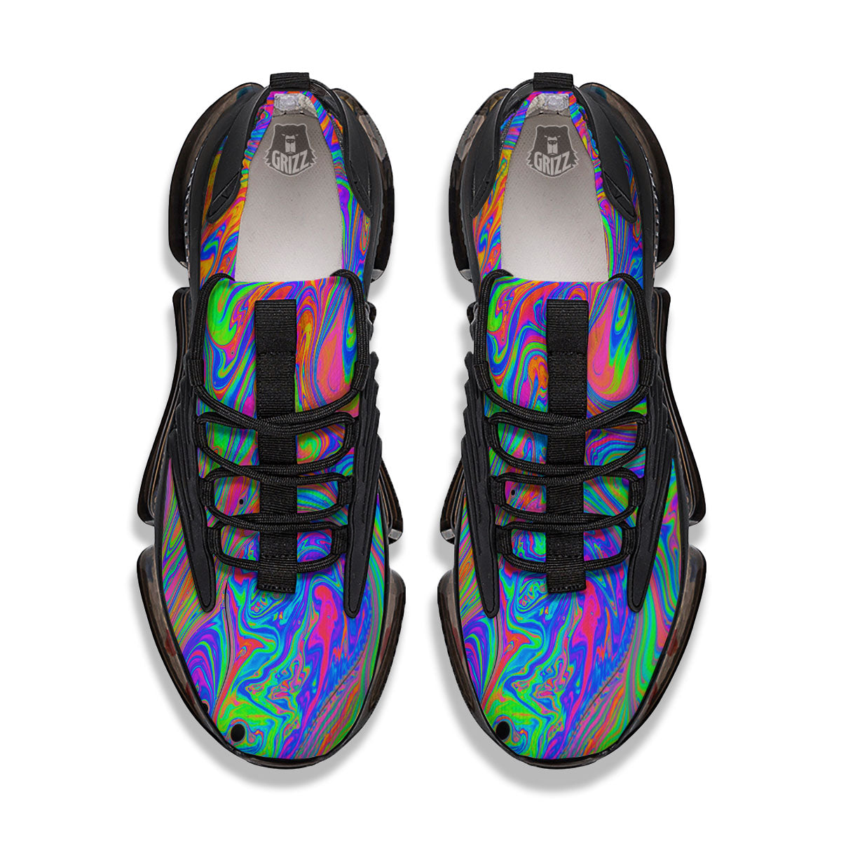 Pink Psychedelic Trippy Neon Green Print Black Gym Shoes-grizzshop