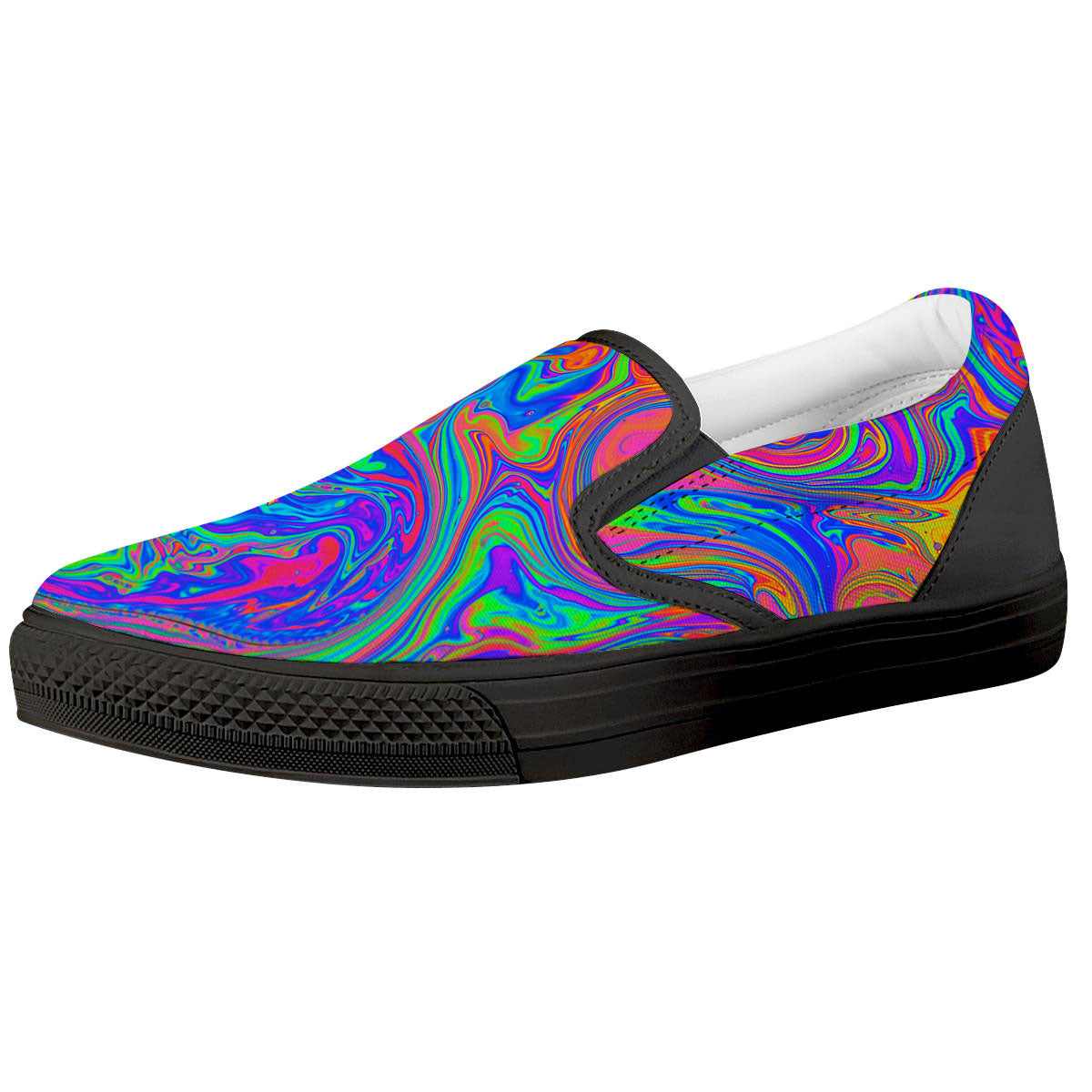 Pink Psychedelic Trippy Neon Green Print Black Slip On Shoes-grizzshop