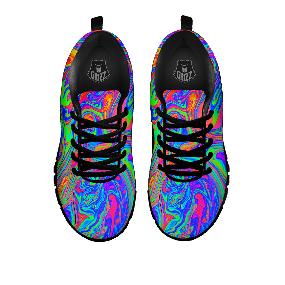 Pink Psychedelic Trippy Neon Green Print Black Sneaker-grizzshop