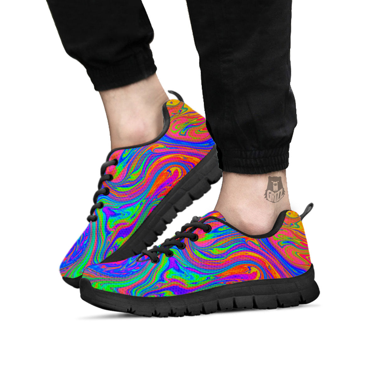 Pink Psychedelic Trippy Neon Green Print Black Sneaker-grizzshop