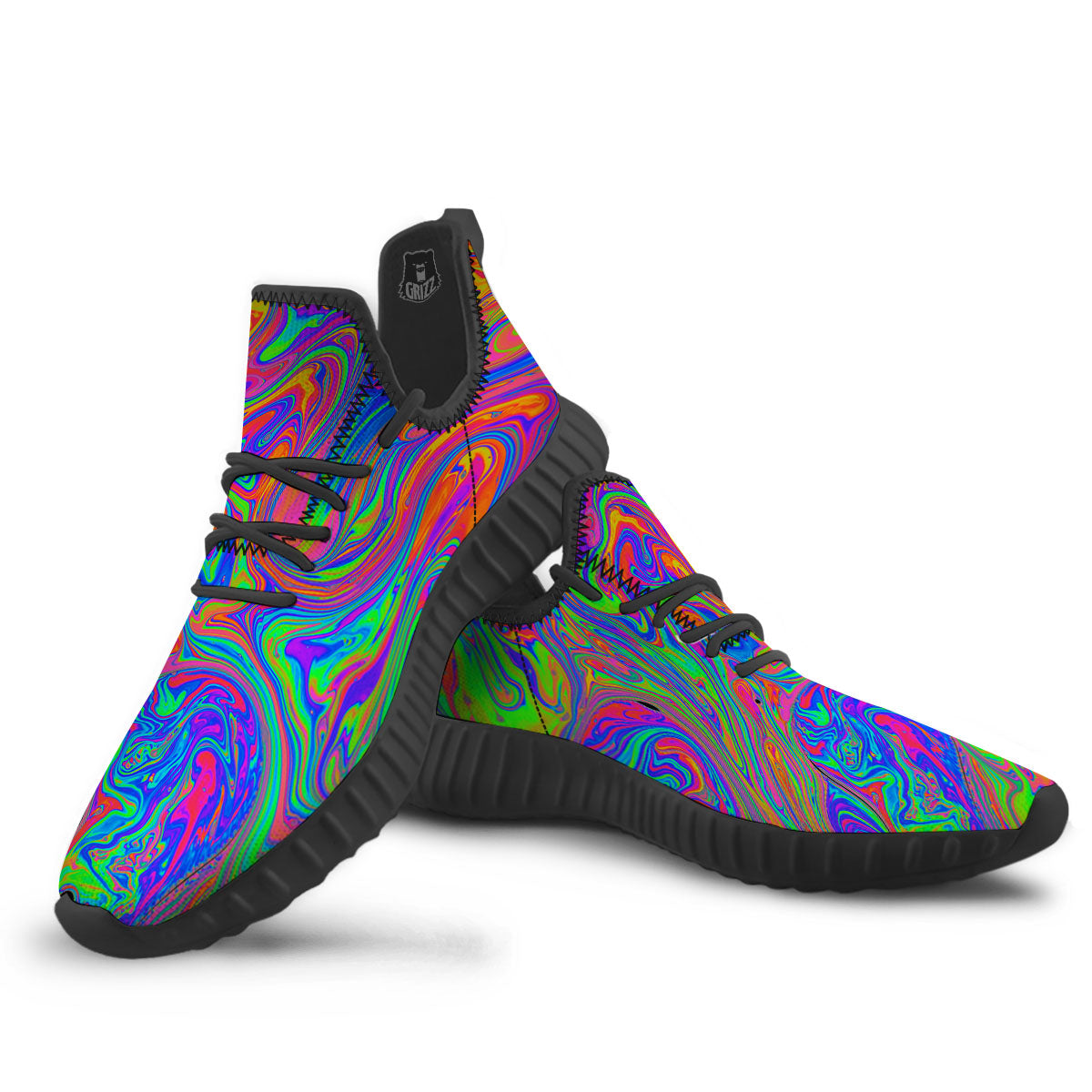 Pink Psychedelic Trippy Neon Green Print Black Walking Shoes-grizzshop
