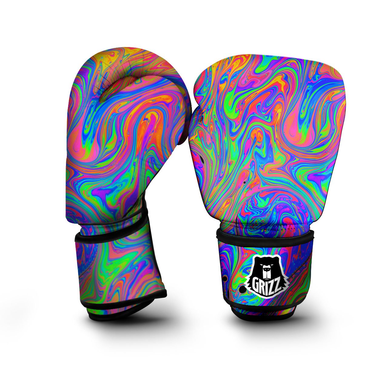 Pink Psychedelic Trippy Neon Green Print Boxing Gloves-grizzshop