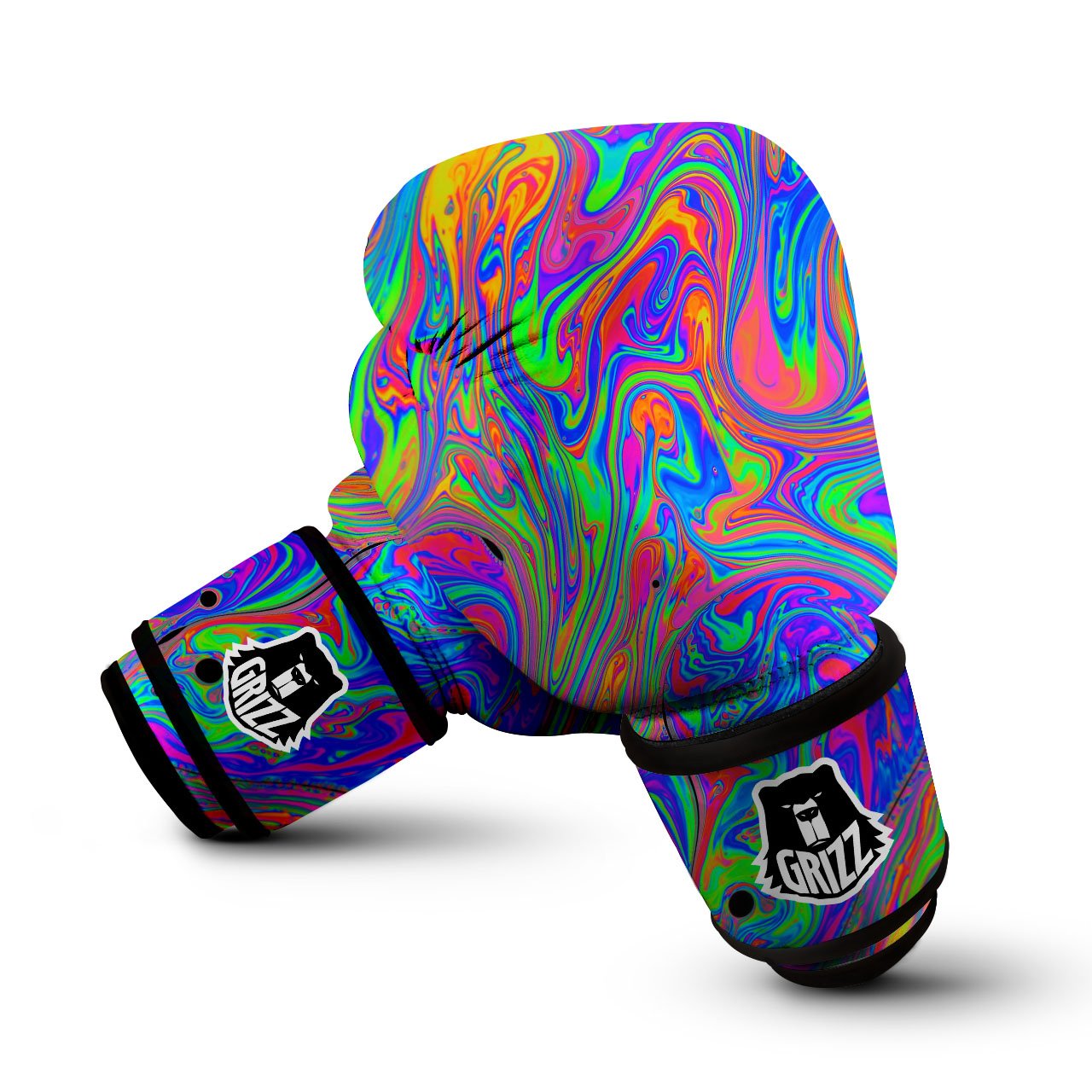 Pink Psychedelic Trippy Neon Green Print Boxing Gloves-grizzshop