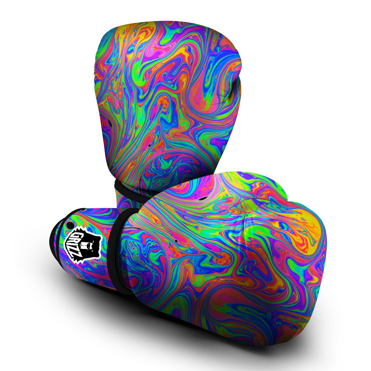 Pink Psychedelic Trippy Neon Green Print Boxing Gloves-grizzshop